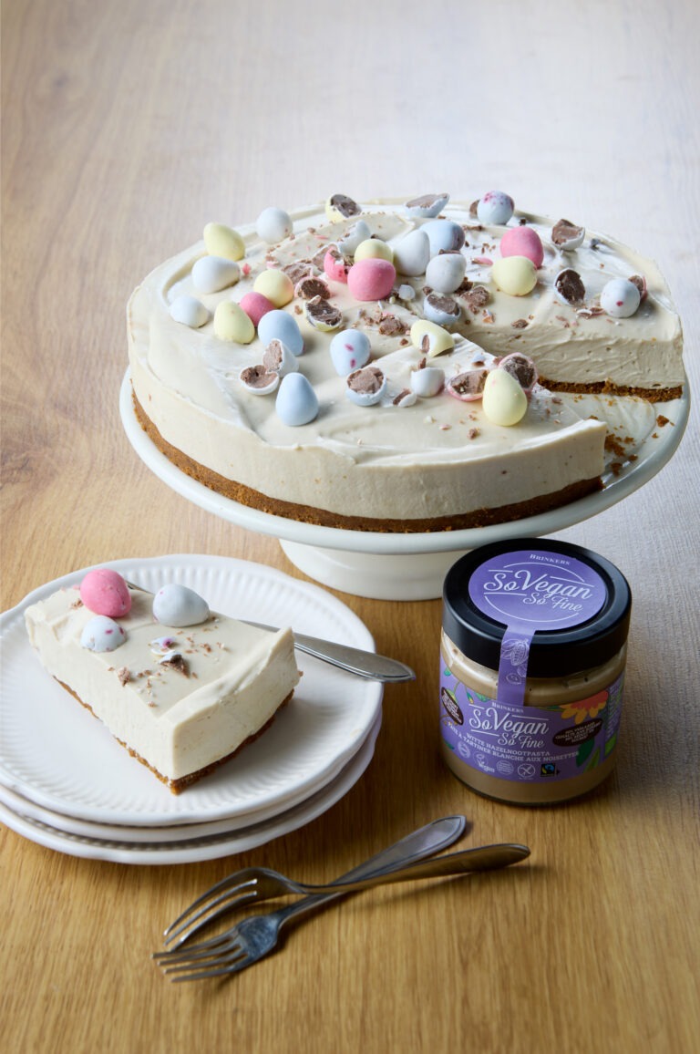 Vegan witte chocolade hazelnoot cheesecake